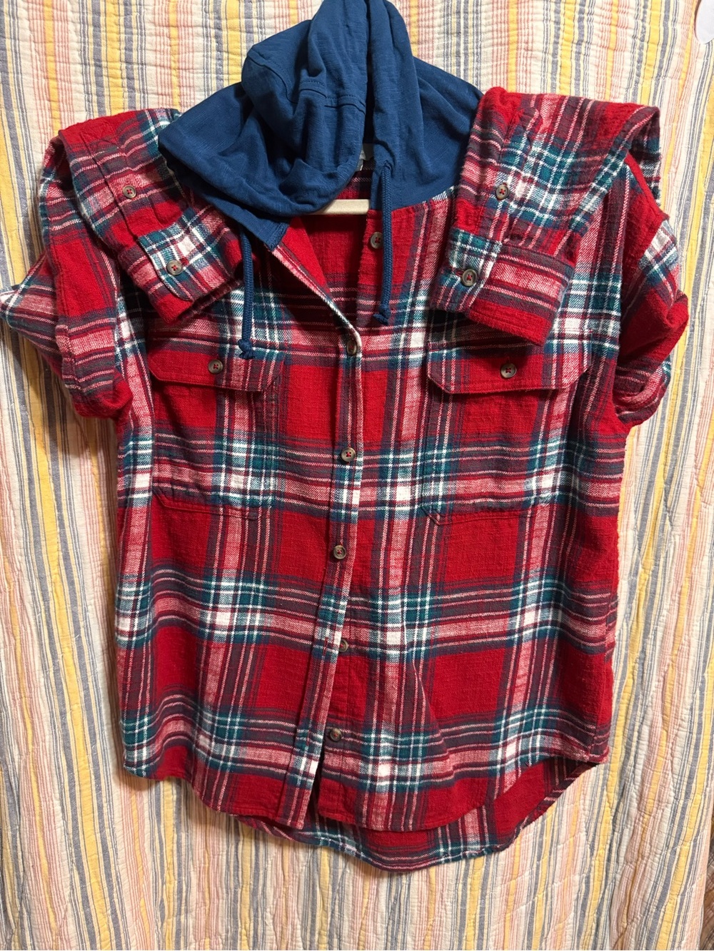 Natural Reflections Red Plaid Hooded Flannel Shirt 100% Cotton Sz S